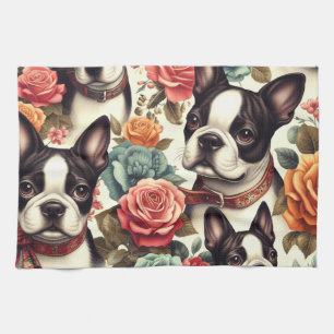 Cute Boston Terrier Illustration Kitchen Towel