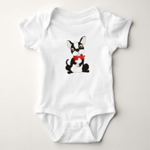 Cute Boston Terrier in Red Bow Tie Baby Bodysuit