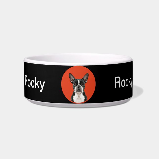 Cute Boston Terrier Monogram Dog Feed Water Bowl (Front)