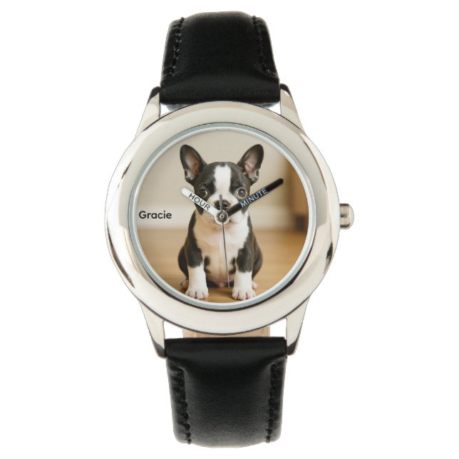 Cute Boston Terrier Personalized Kid's Watch (Front)
