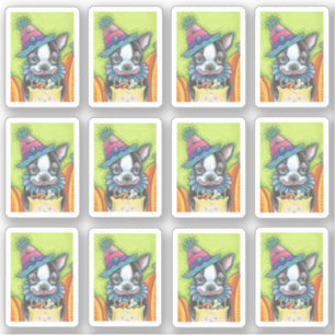 CUTE BOSTON TERRIER PUP IN HALLOWEEN CLOWN COSTUME