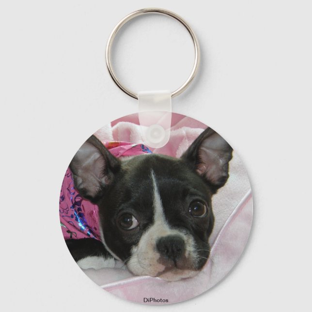 Cute Boston Terrier Puppy Keychain (Front)