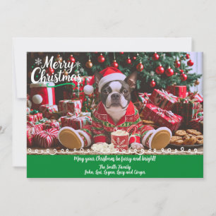 Cute Boston Terrier Pyjamas Personalized Christmas Holiday Card
