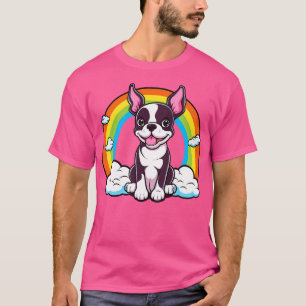 Cute Boston Terrier Rainbow Cloud Kawaii Dog Happy T-Shirt