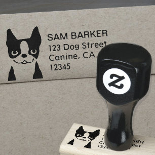 Cute Boston Terrier Return Address Rubber Stamp