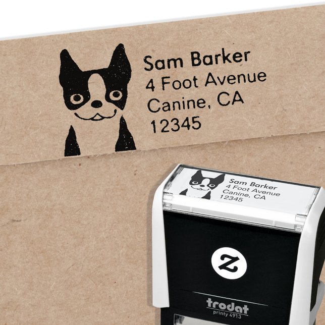 Cute Boston Terrier Return Address Self-inking Stamp (Creator Uploaded)