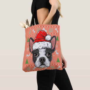 Cute Boston Terrier Ugly Christmas Sweater Santa Tote Bag