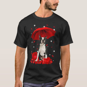 Cute Boston Terrier Valentine Hearts Umbrella Love T-Shirt