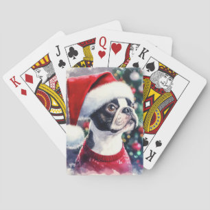 Cute Boston Terrier Watercolor Christmas Playing Cards