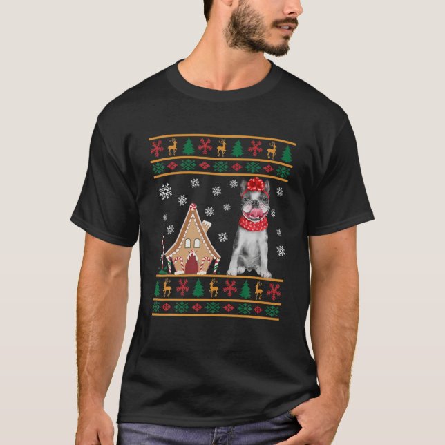 Cute Boston Terrier Xmas Bow Ugly Sweater Christma (Front)
