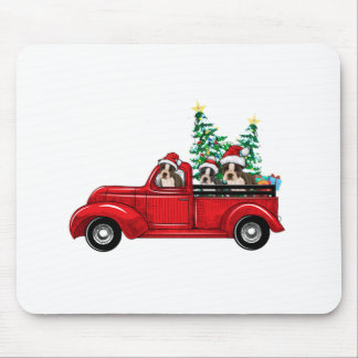 Cute boston terriers riding red truck to celebrate mouse pad