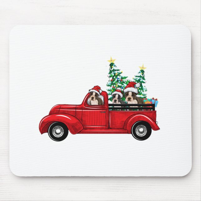 Cute boston terriers riding red truck to celebrate mouse pad (Front)