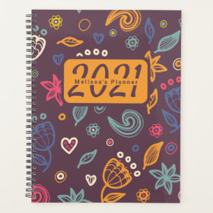 Cute Botanical Abstract Pattern Personalized Year Planner
