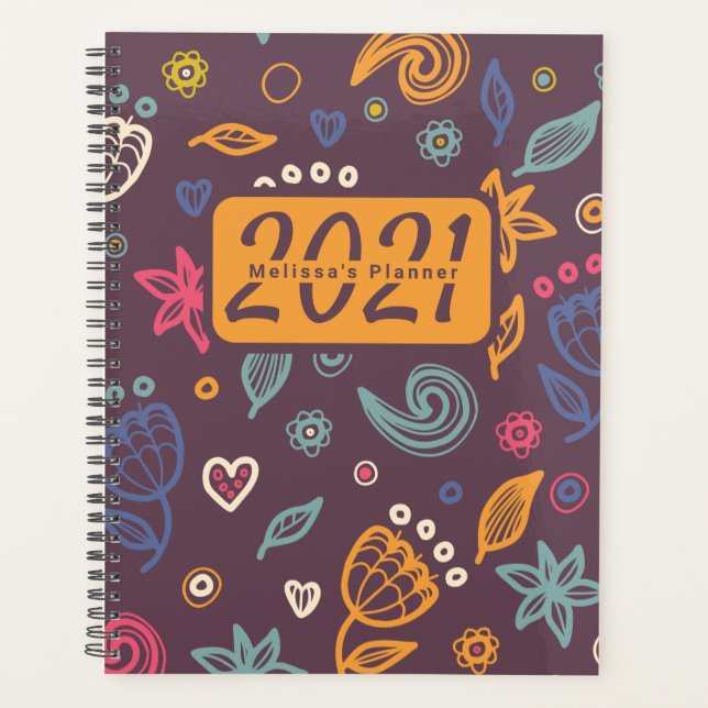 Cute Botanical Abstract Pattern Personalized Year Planner (Front)