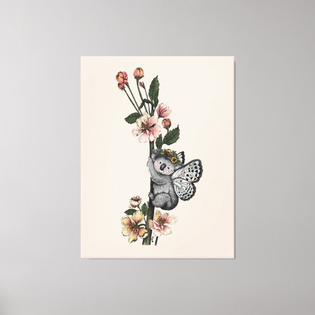 Cute Botanical Koala Beary Watercolor Illustration Canvas Print (Front)