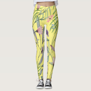 Cute botanical minimal foliage artwork yellow leggings