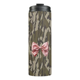 Cute Bottomland Camo Aesthetic Pink Ribbon Bow Thermal Tumbler