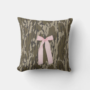 Cute Bottomland Camo Aesthetic Pink Ribbon Throw Pillow