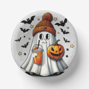 Cute Bougie Tricker Treating Halloween Ghost  Paper Plate