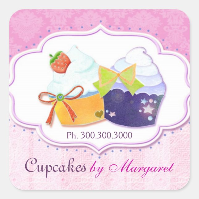 Cute Boulangerie élégant Cupcakes Étiquette d'affa (Devant)