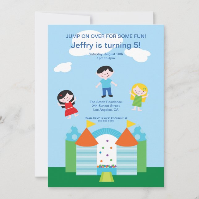 Cute Bounce House Birthday Party Invitation (Front)