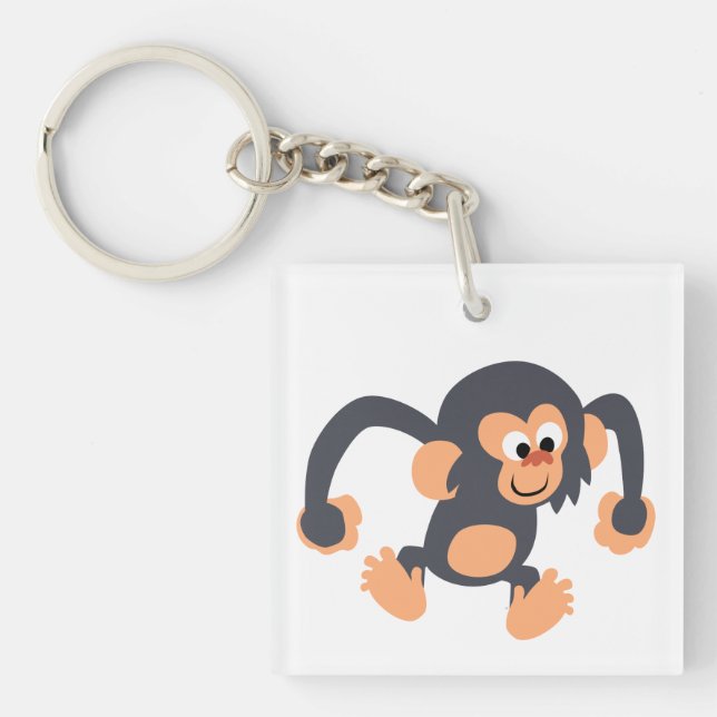 Cute Bouncy Cartoon Chimpanzee Acrylic Keychain (Front)