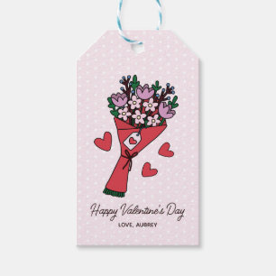 Cute Bouquet Hearts Polka Dot Valentines Day Gift Tags