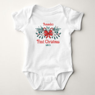 Cute Bow and Flower Baby's First Christmas Baby Bodysuit