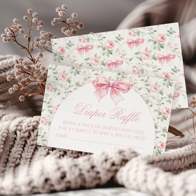 Cute bow floral baby girl shower diaper raffle enclosure card (Creator Uploaded)