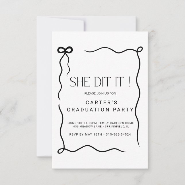 cute bow grd,Elgante Minimalist black and white Save The Date (Front)