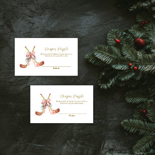 Cute Bow Hockey Girl Diaper Raffle Baby Shower  Enclosure Card