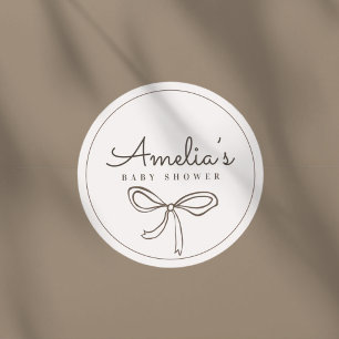 Cute Bow Neutral Baby Shower  Classic Round Sticker
