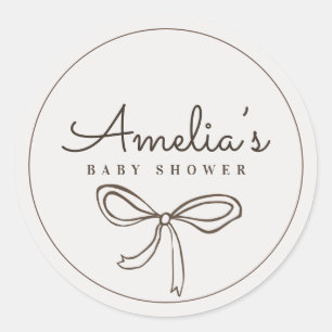 Cute Bow Neutral Baby Shower  Classic Round Sticker