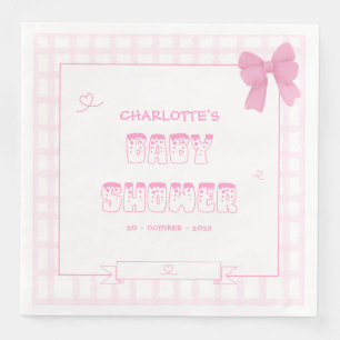 Cute Bow Pastel Pink Gingham Baby Shower Napkin