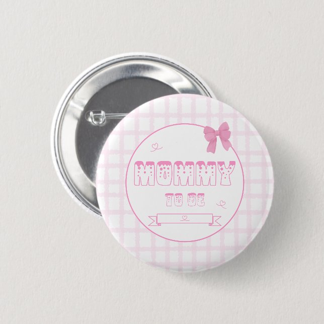 Cute Bow Pastel Pink Gingham Mommy-to-be Button (Front & Back)