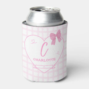 Cute Bow Pastel Pink Gingham Personalize Can Cooler