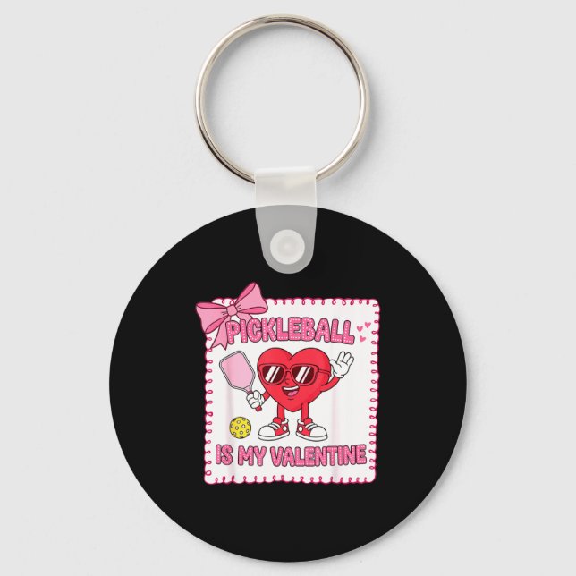 Cute bow pickleball is valentines day pickleball keychain (Front)