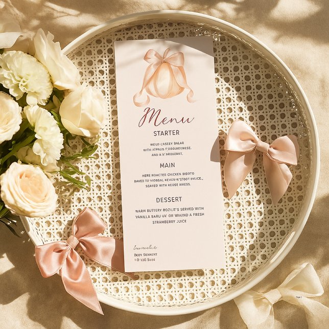 Cute Bow Pumpkin Watercolor Pink  Menu (Creator Uploaded)