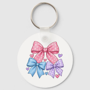 Cute Bow Ribbon Pattern – Pink Blue & Purple Bow Keychain