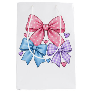Cute Bow Ribbon Pattern – Pink Blue & Purple Bow Medium Gift Bag