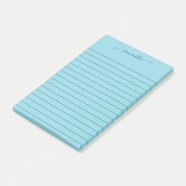 Cute Bow Signature Name Dark Teal Lines Post-it Notes (Angled)