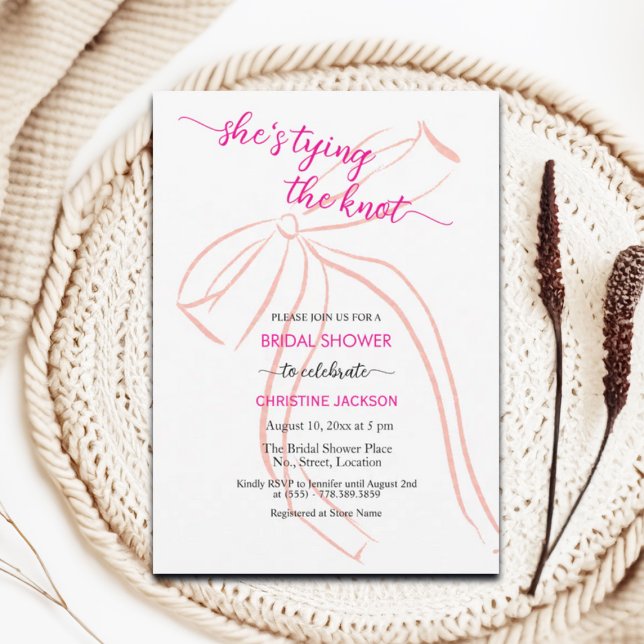 Cute Bow Sketch She's Tying The Knot Bridal Shower Invitation (Creator Uploaded)
