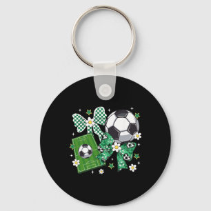 Cute Bow Soccer Chequered Flowers Soccer Lovers Keychain
