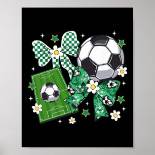 Cute Bow Soccer Chequered Flowers Soccer Lovers Poster