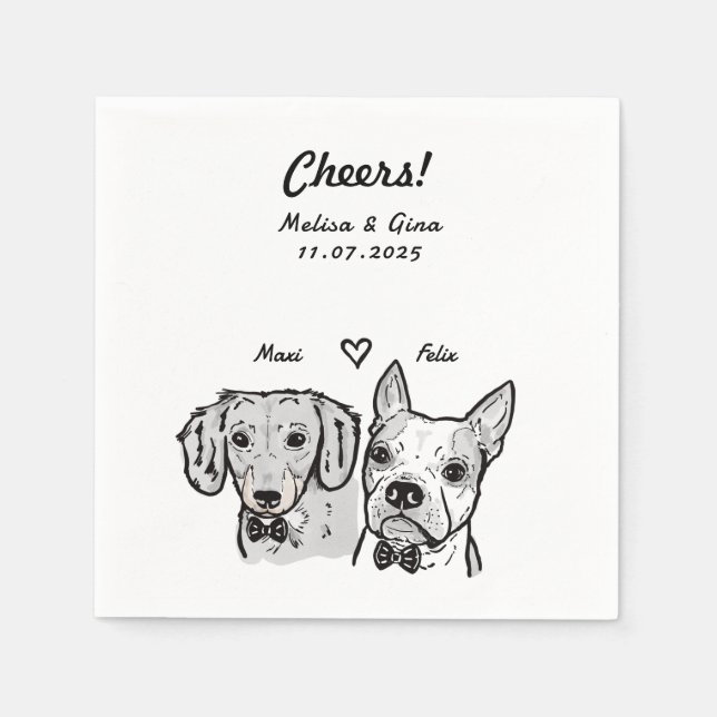 Cute Bow Tie Dachshund Boston Terrier Dog Wedding Napkin (Front)