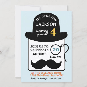 Cute Bowler Hat and Monocle Any Age Birthday Party Invitation