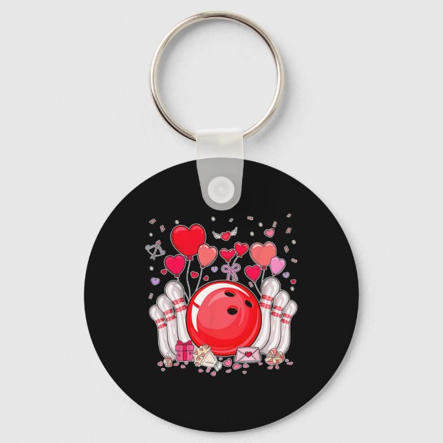 Cute Bowling Byll Valentine Heart Lover Player Bow Keychain (Front)