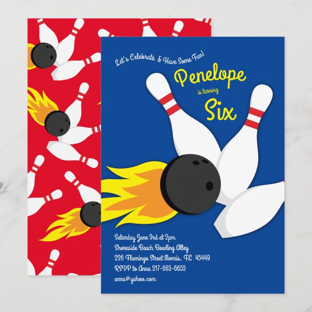Cute Bowling Kids Birthday Party Sports Invitation (Front/Back)