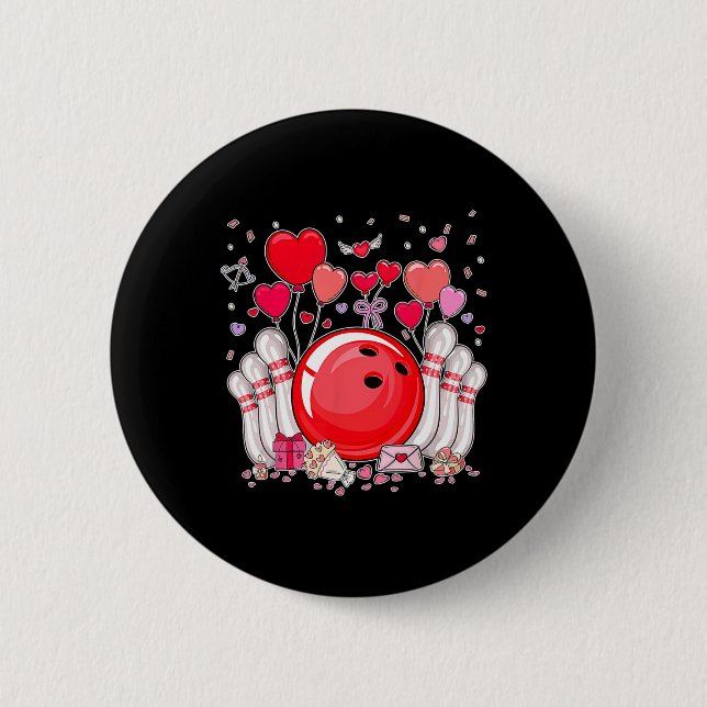 Cute Bowling Ll Valentine Heart Lover Player Bowle 2 Inch Round Button (Front)