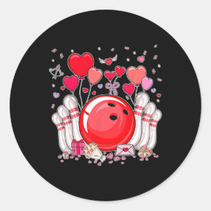 Cute Bowling Ll Valentine Heart Lover Player Bowle Classic Round Sticker